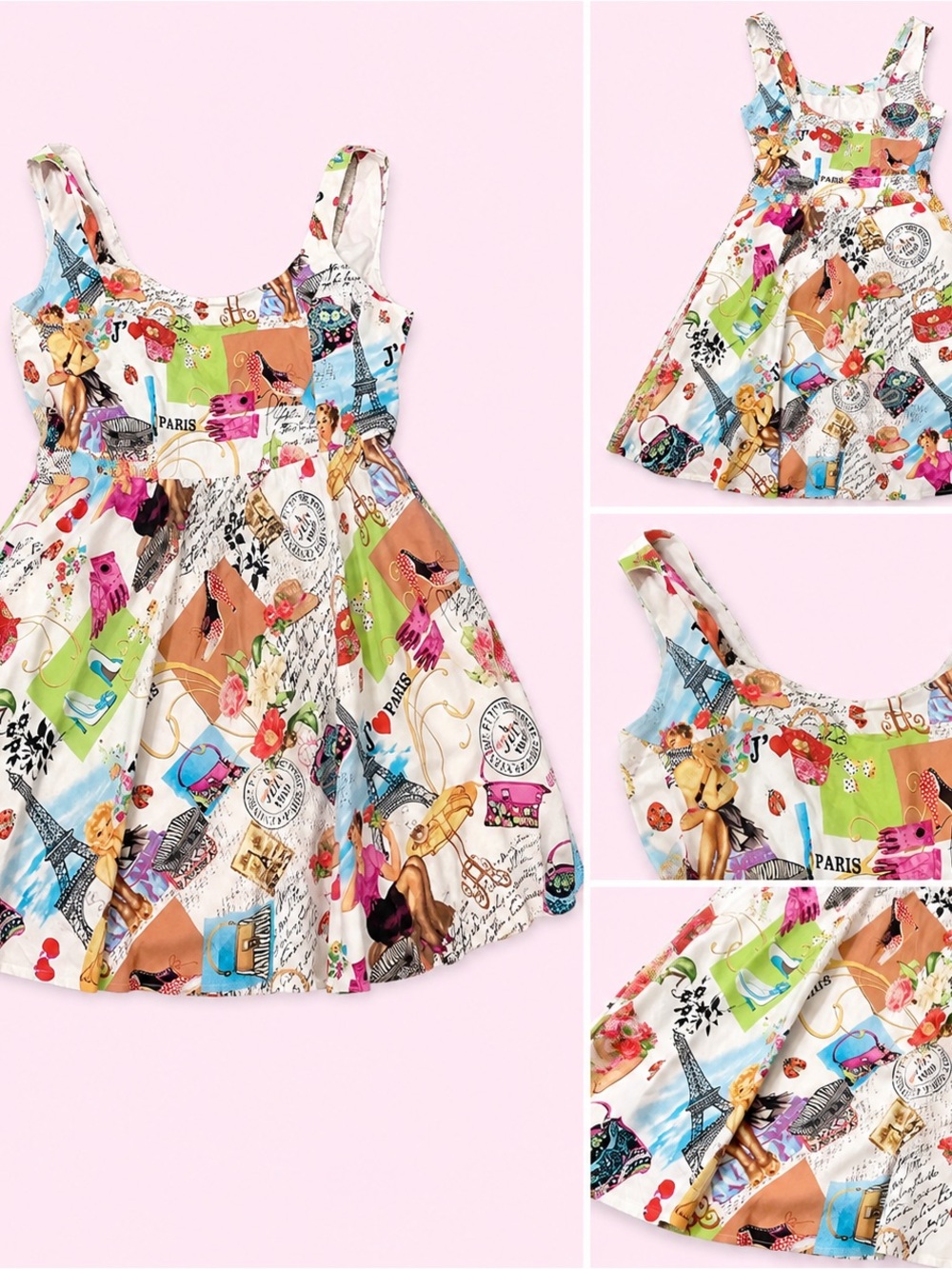 Vintage-Inspired Retro Print Art Sundress Fits XL - 2XL Paris and Pinup Style ❤️